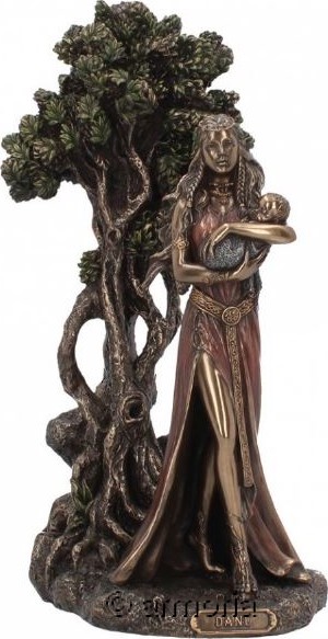 Figurine Déesse celte Dana avec Bébé devant Arbre de Vie 