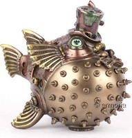 Figurine Poisson-Lune Steampunk aspect bronze  marque Veronese 