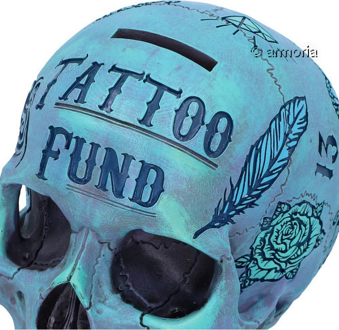 Figurine Tire-lire  Crâne Tête de mort Tatoo bleue 