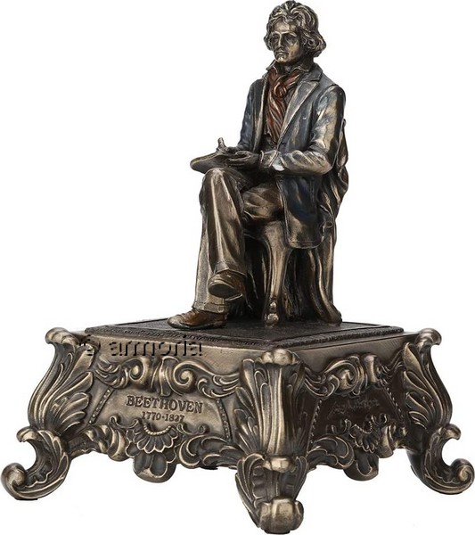 Figurine et Boite à Musique Ludwig Von Beethoven aspect bronze Marque Veronese 