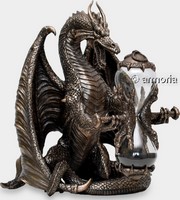 Figurine Dragon avec Sablier aspect bronze Marque Veronese 