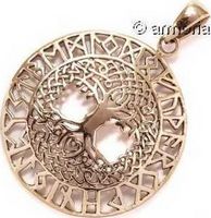 Pendentif Arbre de Vie cerclé de runes en bronze