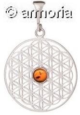 Pendentif Fleur de Vie en argent avec Cabochon en Ambre 