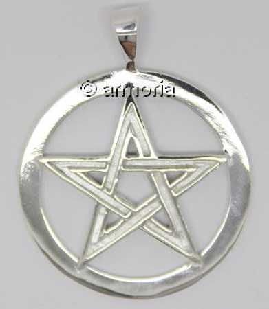 Pendentif Pentacle avec large liseré blanc en argent 