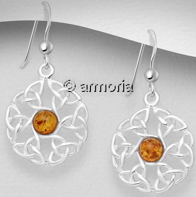 Boucles d'oreilles 6 Triquetras rondes en argent et ambre