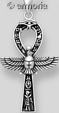 Pendentif Croix Ankh, Aigle et Oeil de Ra en argent