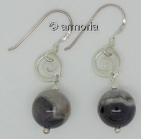 Boucles d'Oreilles en argent Spirales et perle en Améthyste 