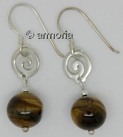 Boucles d'Oreilles en argent Spirales et perle en Oeil de Tigre 