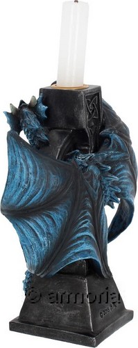Bougeoir Croix Celtique et Dragon Bleu "Draco Candela" de Anne Stokes 