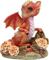 Figurine Dragon orangé Fleurs Soucis