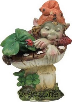 Figurine Pixie endormi sur Champignon avec Trèfles à 4 Feuilles