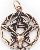 Pendentif Celte Cernunnos et Pentacle en bronze 