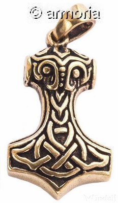 Pendentif Marteau de Thor et Noeud Viking en bronze 