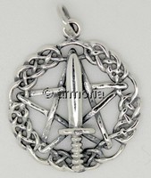 Pendentif Pentacle et Athamé cerclé d'entrelacs en argent