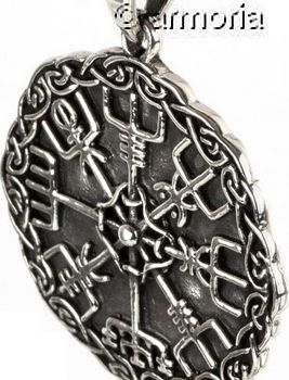 Pendentif Viking Boussole Vegvisir cerclé d'entrelacs en argent, 2.8 cm