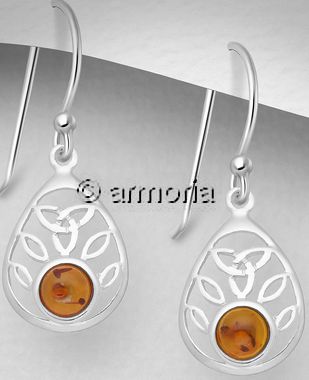 Boucles d'oreilles Triquetra en argent et ambre