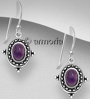 Boucles d'oreilles cerclées points en argent et Améthyste