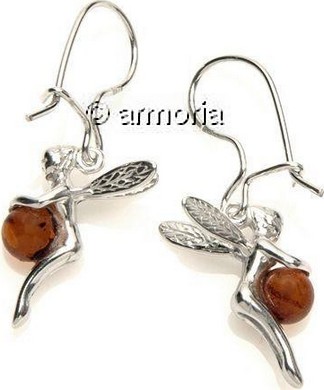Boucles d'Oreilles Fée en argent avec Boule en Ambre 