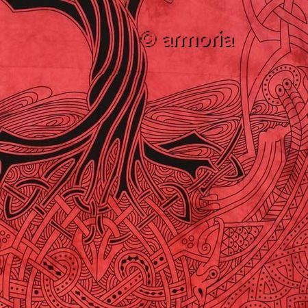Tenture Arbre de Vie Celte et entrelacs rouge, 210 x 240 cm