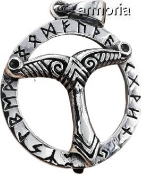 Pendentif Irminsul cerclé de runes en argent