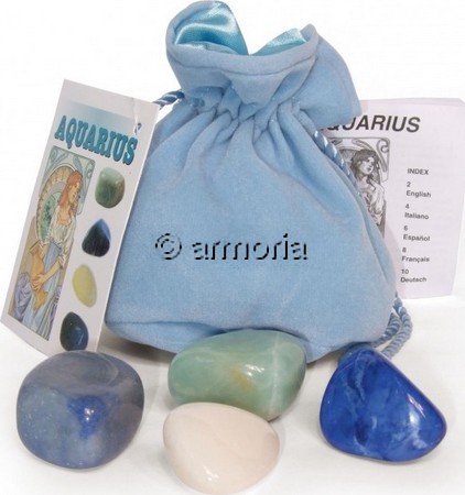Pochette Aquarius (Verseau) 4 pierres roulées