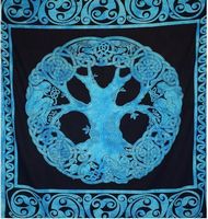 Tenture Arbre de Vie Celte Rond bleue, 210 x 240 cm