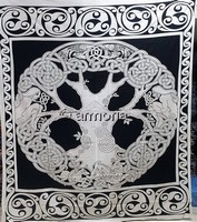 Tenture Arbre de Vie Celte Rond noire et blanche, 210 x 240 cm
