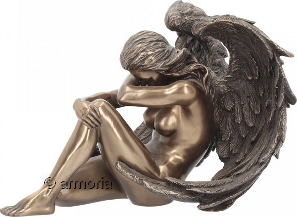 Figurine Ange Femme assise désespérée aspect bronze 