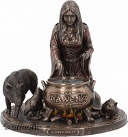 Figurine Ceridwen déesse celte avec Chaudron en résine aspect bronze