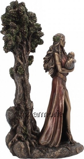 Figurine Déesse celte Dana avec Bébé devant Arbre de Vie 