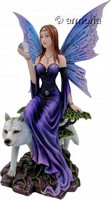 Figurine Fée Divina avec Boule de Cristal et Loup 