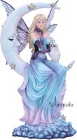 Figurine Fée bleue sur Lune avec Chouette 