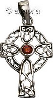 Pendentif Croix Celte avec Entrelacs et Cristal Rouge en argent