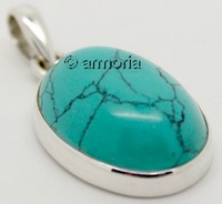 Pendentif ovale en Turquoise et argent 