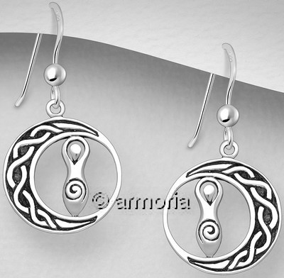 Boucles d'oreilles Déesse dans cercle celte en argent