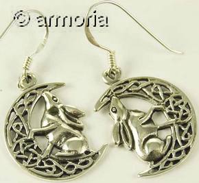 Boucles d'oreilles Lièvre sur la Lune en argent