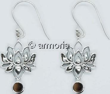 Boucles d'oreilles Fleur de Lotus en argent et oeil de tigre