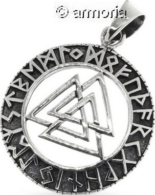 Pendentif Valknut et Futhark en argent
