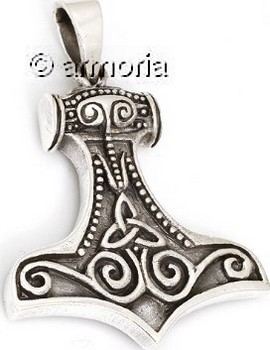 Pendentif Marteau de Thor, Triquetra et Volutes en argent 