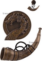 Corne de brume viking aspect bronze avec support mural Marque Veronese 