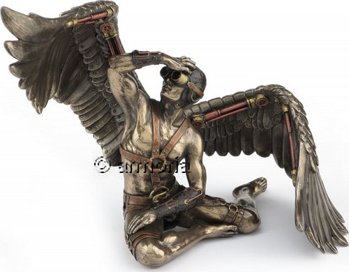 Figurine Homme Ailé steampunk en résine aspect bronze