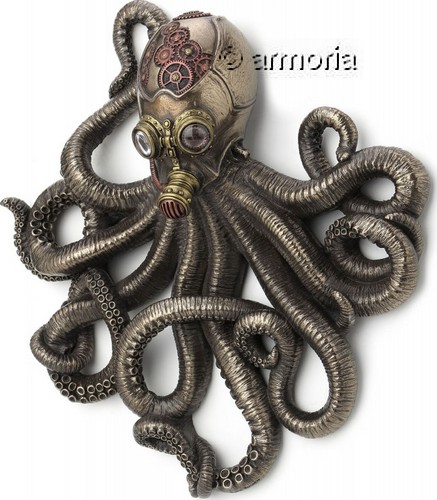 Figurine Murale Octopus Steampunk Respirator aspect bronze Marque Veronese 