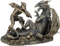 Figurine Siegfried tuant Fafnir le Dragon aspect bronze Marque Veronese