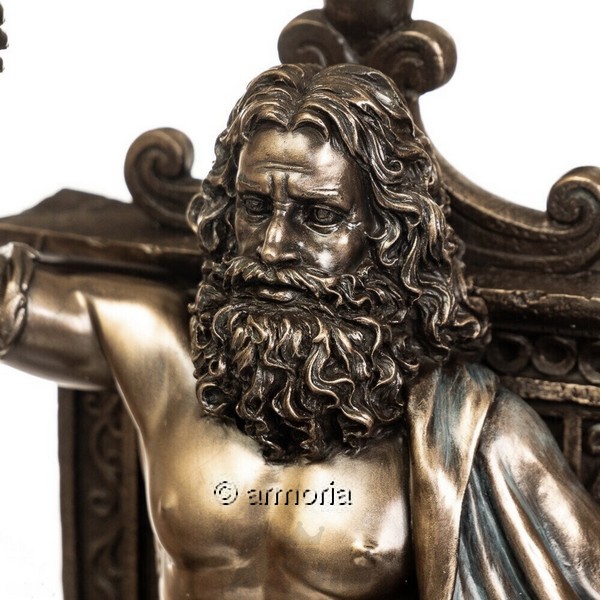 Figurine de Zeus assis sur son Trône aspect bronze 