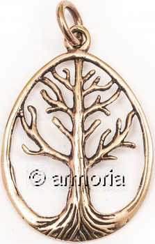 Pendentif Arbre de Vie Yggdrasil cerclé ovale en bronze 