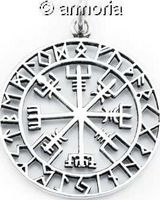 Pendentif Boussole Vegvisir cerclé de Runes en argent , 3.6 cm