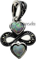 Pendentif Double Coeur et Entrelacs avec Opale en argent