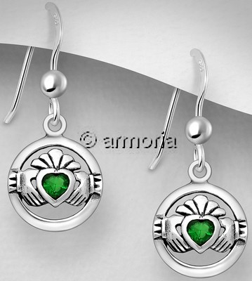 Boucles d'oreilles Claddagh et cristal vert