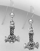 Boucles d'oreilles Marteau de Thor et Triquetra en argent