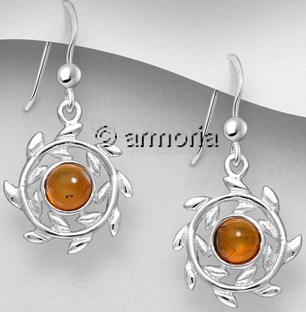 Boucles d'oreilles Roue Feuilles en argent et ambre